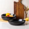 imageAmorArc 975 Ceramic Large Pasta Bowls 38oz Stoneware Flat Serving Bowls Set of 4 OvenMicrowaveampampDishwasher Safe Bowls with Wavy Rim for Fruit Pasta Salad Meal Matte WhiteMatte Black