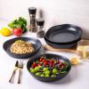 imageAmorArc 975 Ceramic Large Pasta Bowls 38oz Stoneware Flat Serving Bowls Set of 4 OvenMicrowaveampampDishwasher Safe Bowls with Wavy Rim for Fruit Pasta Salad Meal Matte WhiteSpeckled Black