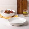 imageAmorArc 975 Ceramic Large Pasta Bowls 38oz Stoneware Flat Serving Bowls Set of 4 OvenMicrowaveampampDishwasher Safe Bowls with Wavy Rim for Fruit Pasta Salad Meal Matte WhiteMatte Speckled White