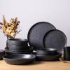 imageAmorArc 975 Ceramic Large Pasta Bowls 38oz Stoneware Flat Serving Bowls Set of 4 OvenMicrowaveampampDishwasher Safe Bowls with Wavy Rim for Fruit Pasta Salad Meal Matte WhiteSpeckled Black
