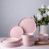imageAmorArc Ceramic Dinner Plates Set of 6 100 Inch Matte Stoneware Plates for KitchenModern Flat Dinnerware Dishes SetMicrowaveampamp Dishwasher Safe Scratch Resistant Matte BlackMatte Pink