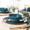imageAmorArc Ceramic Dinnerware Sets Handpainted Plates and Bowls Set with Rustic Terracotta Underside Scratch Resistant Stoneware Dishes Set Dishwasher ampamp Microwave SafeDeep GreenHandbrush Rim