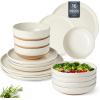 imageAmorArc Ceramic Dinnerware Sets Handpainted Plates and Bowls Set with Rustic Terracotta Underside Scratch Resistant Stoneware Dishes Set Dishwasher ampamp Microwave SafeLight Beige