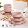 imageAmorArc Ceramic Dinnerware Sets Handpainted Plates and Bowls Set with Rustic Terracotta Underside Scratch Resistant Stoneware Dishes Set Dishwasher ampamp Microwave SafeCloud Pink
