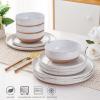 imageAmorArc Ceramic Dinnerware Sets Handpainted Plates and Bowls Set with Rustic Terracotta Underside Scratch Resistant Stoneware Dishes Set Dishwasher ampamp Microwave SafeWhiteHandbrush Rim
