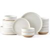 imageAmorArc Ceramic Dinnerware Sets Handpainted Plates and Bowls Set with Rustic Terracotta Underside Scratch Resistant Stoneware Dishes Set Dishwasher ampamp Microwave SafeLight Beige
