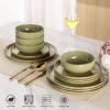 imageAmorArc Ceramic Dinnerware Sets Handpainted Plates and Bowls Set with Rustic Terracotta Underside Scratch Resistant Stoneware Dishes Set Dishwasher ampamp Microwave SafeOlive GreenHandbrush Rim
