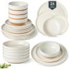 imageAmorArc Ceramic Dinnerware Sets Handpainted Plates and Bowls Set with Rustic Terracotta Underside Scratch Resistant Stoneware Dishes Set Dishwasher ampamp Microwave SafeLight Beige