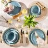 imageAmorArc Ceramic Dinnerware Sets Handpainted Plates and Bowls Set with Rustic Terracotta Underside Scratch Resistant Stoneware Dishes Set Dishwasher ampamp Microwave SafeStone BlueHandbrush Rim