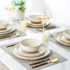 imageAmorArc Ceramic Dinnerware Sets Handpainted Plates and Bowls Set with Rustic Terracotta Underside Scratch Resistant Stoneware Dishes Set Dishwasher ampamp Microwave SafeLight BeigeHandbrush Rim
