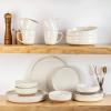 imageAmorArc Ceramic Dinnerware Sets Handpainted Plates and Bowls Set with Rustic Terracotta Underside Scratch Resistant Stoneware Dishes Set Dishwasher ampamp Microwave SafeLight Beige