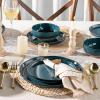 imageAmorArc Ceramic Dinnerware Sets Handpainted Plates and Bowls Set with Rustic Terracotta Underside Scratch Resistant Stoneware Dishes Set Dishwasher ampamp Microwave SafeDeep GreenHandbrush Rim