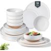 imageAmorArc Ceramic Dinnerware Sets Handpainted Plates and Bowls Set with Rustic Terracotta Underside Scratch Resistant Stoneware Dishes Set Dishwasher ampamp Microwave SafeWhite