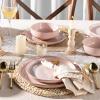 imageAmorArc Ceramic Dinnerware Sets Handpainted Plates and Bowls Set with Rustic Terracotta Underside Scratch Resistant Stoneware Dishes Set Dishwasher ampamp Microwave SafeCloud PinkHandbrush Rim