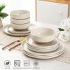 imageAmorArc Ceramic Dinnerware Sets Handpainted Plates and Bowls Set with Rustic Terracotta Underside Scratch Resistant Stoneware Dishes Set Dishwasher ampamp Microwave SafeLight Beige