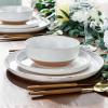 imageAmorArc Ceramic Dinnerware Sets Handpainted Plates and Bowls Set with Rustic Terracotta Underside Scratch Resistant Stoneware Dishes Set Dishwasher ampamp Microwave SafeWhiteHandbrush Rim