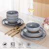 imageAmorArc Ceramic Dinnerware Sets Handpainted Plates and Bowls Set with Rustic Terracotta Underside Scratch Resistant Stoneware Dishes Set Dishwasher ampamp Microwave SafeLimestoneHandbrush Rim
