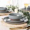 imageAmorArc Ceramic Dinnerware Sets Handpainted Plates and Bowls Set with Rustic Terracotta Underside Scratch Resistant Stoneware Dishes Set Dishwasher ampamp Microwave SafeLimestoneHandbrush Rim