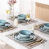 imageAmorArc Ceramic Dinnerware Sets Handpainted Plates and Bowls Set with Rustic Terracotta Underside Scratch Resistant Stoneware Dishes Set Dishwasher ampamp Microwave SafeStone BlueHandbrush Rim