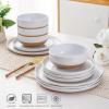 imageAmorArc Ceramic Dinnerware Sets Handpainted Plates and Bowls Set with Rustic Terracotta Underside Scratch Resistant Stoneware Dishes Set Dishwasher ampamp Microwave SafeWhite