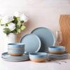 imageAmorArc Ceramic Dinnerware Sets Handpainted Plates and Bowls Set with Rustic Terracotta Underside Scratch Resistant Stoneware Dishes Set Dishwasher ampamp Microwave SafeStone Blue