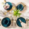 imageAmorArc Ceramic Dinnerware Sets Handpainted Plates and Bowls Set with Rustic Terracotta Underside Scratch Resistant Stoneware Dishes Set Dishwasher ampamp Microwave SafeDeep GreenHandbrush Rim