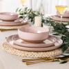 imageAmorArc Ceramic Dinnerware Sets Handpainted Plates and Bowls Set with Rustic Terracotta Underside Scratch Resistant Stoneware Dishes Set Dishwasher ampamp Microwave SafeCloud PinkHandbrush Rim