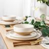 imageAmorArc Ceramic Dinnerware Sets Handpainted Plates and Bowls Set with Rustic Terracotta Underside Scratch Resistant Stoneware Dishes Set Dishwasher ampamp Microwave SafeLight Beige