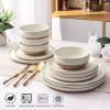 imageAmorArc Ceramic Dinnerware Sets Handpainted Plates and Bowls Set with Rustic Terracotta Underside Scratch Resistant Stoneware Dishes Set Dishwasher ampamp Microwave SafeLight Beige