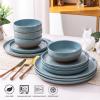imageAmorArc Ceramic Dinnerware Sets Handpainted Plates and Bowls Set with Rustic Terracotta Underside Scratch Resistant Stoneware Dishes Set Dishwasher ampamp Microwave SafeStone Blue