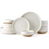 imageAmorArc Ceramic Dinnerware Sets Handpainted Plates and Bowls Set with Rustic Terracotta Underside Scratch Resistant Stoneware Dishes Set Dishwasher ampamp Microwave SafeLight Beige