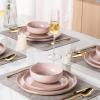 imageAmorArc Ceramic Dinnerware Sets Handpainted Plates and Bowls Set with Rustic Terracotta Underside Scratch Resistant Stoneware Dishes Set Dishwasher ampamp Microwave SafeCloud PinkHandbrush Rim