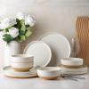 imageAmorArc Ceramic Dinnerware Sets Handpainted Plates and Bowls Set with Rustic Terracotta Underside Scratch Resistant Stoneware Dishes Set Dishwasher ampamp Microwave SafeLight Beige