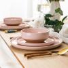 imageAmorArc Ceramic Dinnerware Sets Handpainted Plates and Bowls Set with Rustic Terracotta Underside Scratch Resistant Stoneware Dishes Set Dishwasher ampamp Microwave SafeCloud Pink