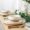 imageAmorArc Ceramic Dinnerware Sets Handpainted Plates and Bowls Set with Rustic Terracotta Underside Scratch Resistant Stoneware Dishes Set Dishwasher ampamp Microwave SafeLight Beige