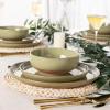 imageAmorArc Ceramic Dinnerware Sets Handpainted Plates and Bowls Set with Rustic Terracotta Underside Scratch Resistant Stoneware Dishes Set Dishwasher ampamp Microwave SafeOlive GreenHandbrush Rim
