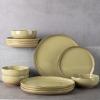 imageAmorArc Ceramic Dinnerware Sets Handpainted Plates and Bowls Set with Rustic Terracotta Underside Scratch Resistant Stoneware Dishes Set Dishwasher ampamp Microwave SafeOlive GreenHandbrush Rim