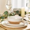 imageAmorArc Ceramic Dinnerware Sets Handpainted Plates and Bowls Set with Rustic Terracotta Underside Scratch Resistant Stoneware Dishes Set Dishwasher ampamp Microwave SafeLight Beige