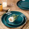 imageAmorArc Ceramic Dinnerware Sets Handpainted Plates and Bowls Set with Rustic Terracotta Underside Scratch Resistant Stoneware Dishes Set Dishwasher ampamp Microwave SafeDeep GreenHandbrush Rim
