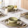 imageAmorArc Ceramic Dinnerware Sets Handpainted Plates and Bowls Set with Rustic Terracotta Underside Scratch Resistant Stoneware Dishes Set Dishwasher ampamp Microwave SafeOlive GreenHandbrush Rim