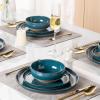 imageAmorArc Ceramic Dinnerware Sets Handpainted Plates and Bowls Set with Rustic Terracotta Underside Scratch Resistant Stoneware Dishes Set Dishwasher ampamp Microwave SafeDeep GreenHandbrush Rim