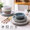 imageAmorArc Ceramic Dinnerware Sets Handpainted Plates and Bowls Set with Rustic Terracotta Underside Scratch Resistant Stoneware Dishes Set Dishwasher ampamp Microwave SafeMulticolor