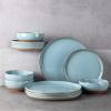 imageAmorArc Ceramic Dinnerware Sets Handpainted Plates and Bowls Set with Rustic Terracotta Underside Scratch Resistant Stoneware Dishes Set Dishwasher ampamp Microwave SafeStone BlueHandbrush Rim