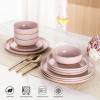 imageAmorArc Ceramic Dinnerware Sets Handpainted Plates and Bowls Set with Rustic Terracotta Underside Scratch Resistant Stoneware Dishes Set Dishwasher ampamp Microwave SafeCloud PinkHandbrush Rim
