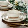 imageAmorArc Ceramic Dinnerware Sets Handpainted Plates and Bowls Set with Rustic Terracotta Underside Scratch Resistant Stoneware Dishes Set Dishwasher ampamp Microwave SafeLight BeigeHandbrush Rim