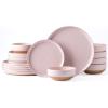 imageAmorArc Ceramic Dinnerware Sets Handpainted Plates and Bowls Set with Rustic Terracotta Underside Scratch Resistant Stoneware Dishes Set Dishwasher ampamp Microwave SafeCloud Pink
