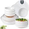 imageAmorArc Ceramic Dinnerware Sets Handpainted Plates and Bowls Set with Rustic Terracotta Underside Scratch Resistant Stoneware Dishes Set Dishwasher ampamp Microwave SafeWhite