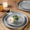 imageAmorArc Ceramic Dinnerware Sets Handpainted Plates and Bowls Set with Rustic Terracotta Underside Scratch Resistant Stoneware Dishes Set Dishwasher ampamp Microwave SafeLimestoneHandbrush Rim