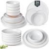 imageAmorArc Ceramic Dinnerware Sets Handpainted Plates and Bowls Set with Rustic Terracotta Underside Scratch Resistant Stoneware Dishes Set Dishwasher ampamp Microwave SafeWhite