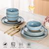imageAmorArc Ceramic Dinnerware Sets Handpainted Plates and Bowls Set with Rustic Terracotta Underside Scratch Resistant Stoneware Dishes Set Dishwasher ampamp Microwave SafeStone BlueHandbrush Rim